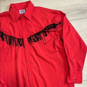 Vintage Ely Diamond Men's Red Fringe Western Button-Down Shirt XL